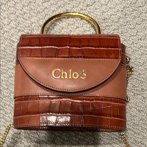 Chloe Calfskin Crocodile Embossed Abby Lock Bag